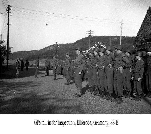 GI's fall-in for inspection, Ellierode, Germany, 88-E
