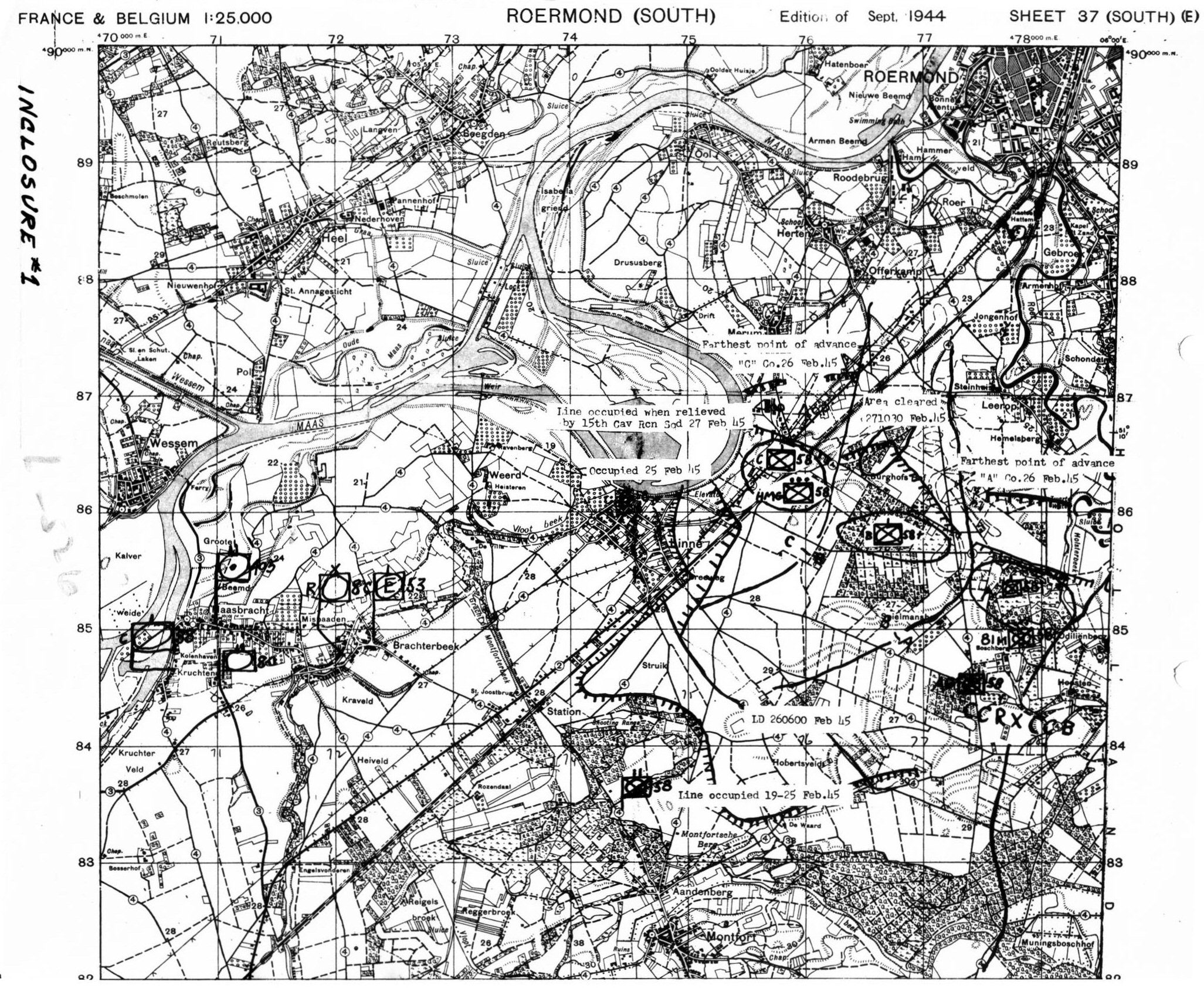 Map of 58th AIB operations near Linne, Holland - Feb 45