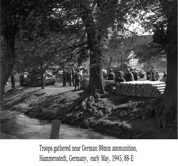 Troops gathered near German 88mm ammunition, Hammenstedt Germany, early May, 1945, 88-E