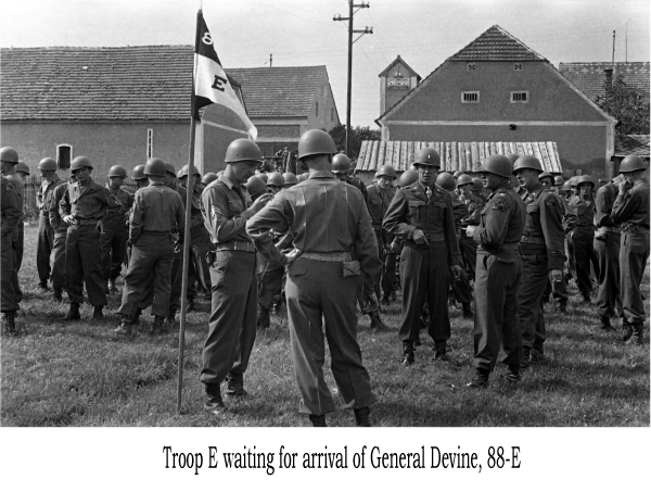 Troop E waiting for arrival of General Devine, 88-E