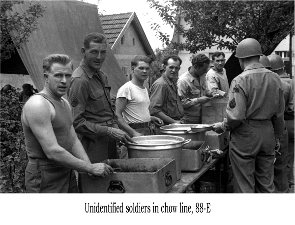 Unidentified soldiers in chow line, 88-E