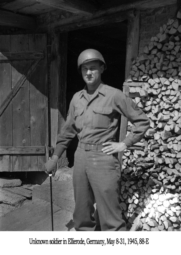 Unidentified soldier in Ellierode, Germany, May 8-31 1945, 88-E