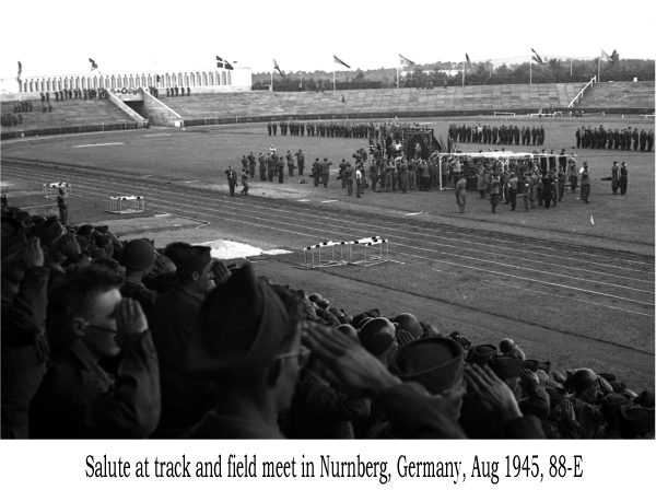 Salute at track and field meet in Nurnberg, Germany, Aug 1945, 88-E