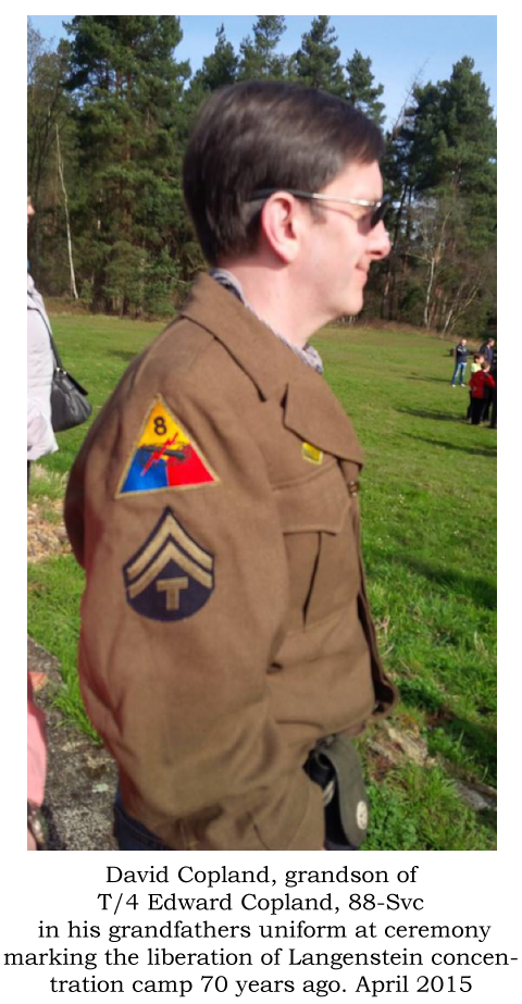 David Copland, son of T/5 Edward Copland 88-Svc at ceremony marking liberation of Langenstein 75 years ago. April 2015
