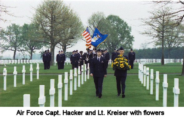 Air Force Capt. Hacker and Lt. Kreiser with flowers