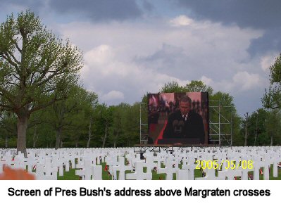 Screen of Pres. Bush's address above Margraten crosses