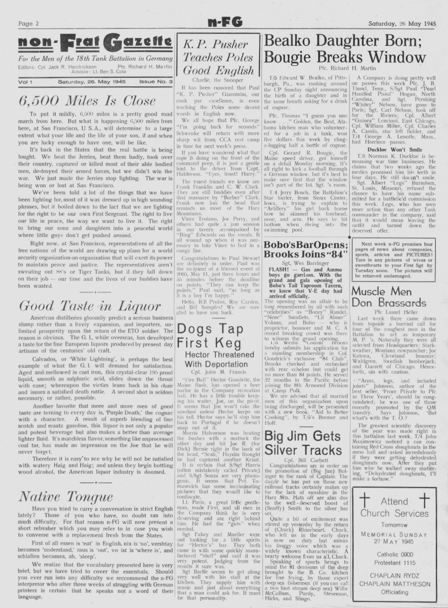 Non-Frat Gazette - 26 May 45 - 2