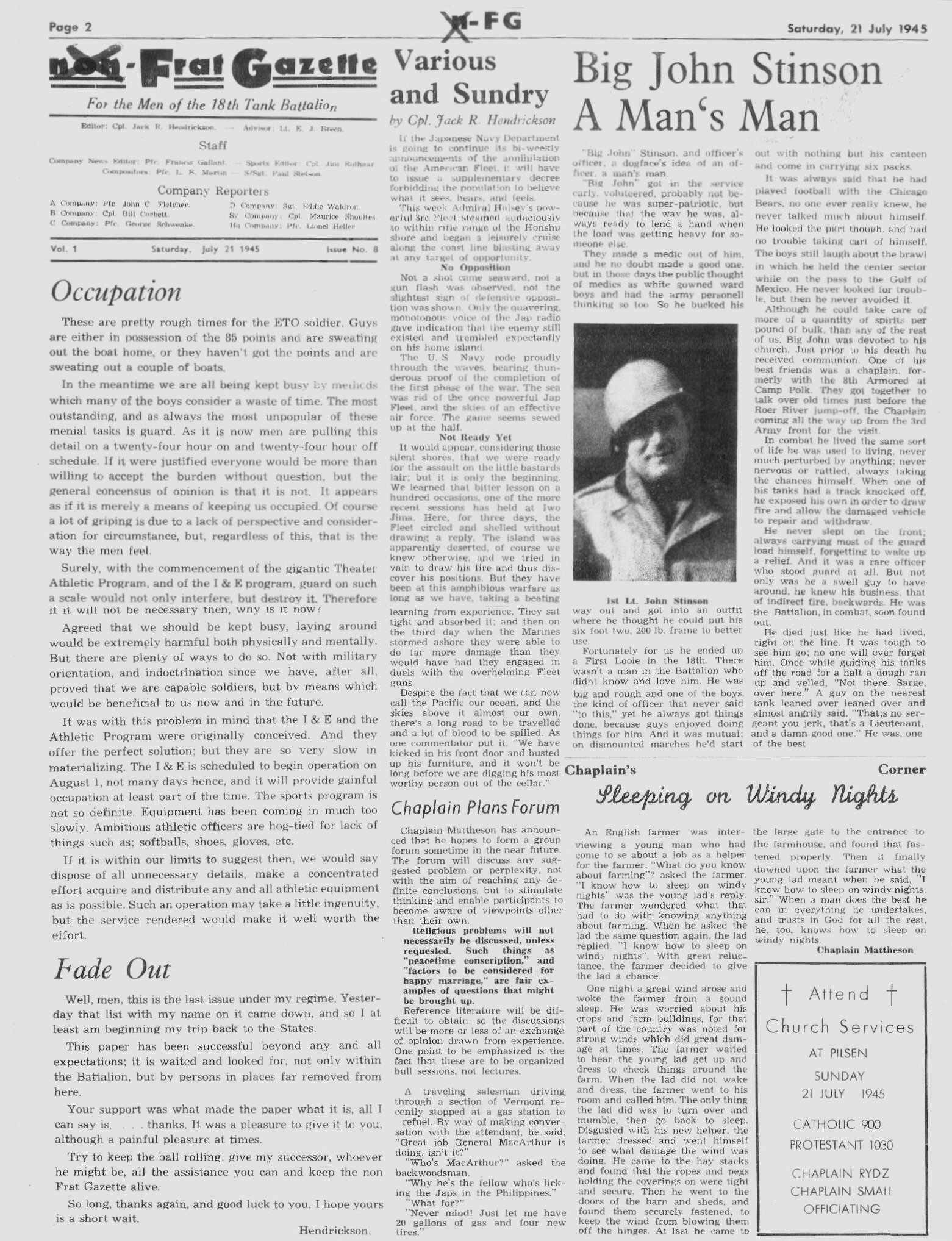 Non-Frat Gazette - 21 July 45 - 2